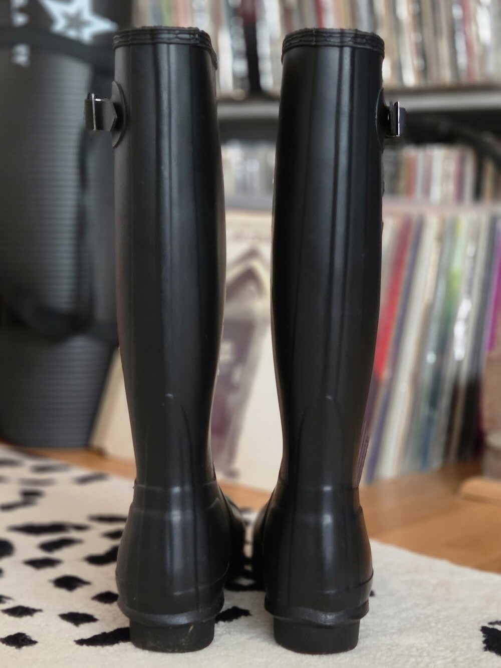 Hunter Tall Matte Black Women's Wellies Rain Boots with Logo Trim - Picture 6 of 6